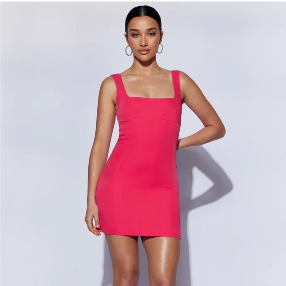 Meshki Pink Sleeveless Square Neck Sheath Dress